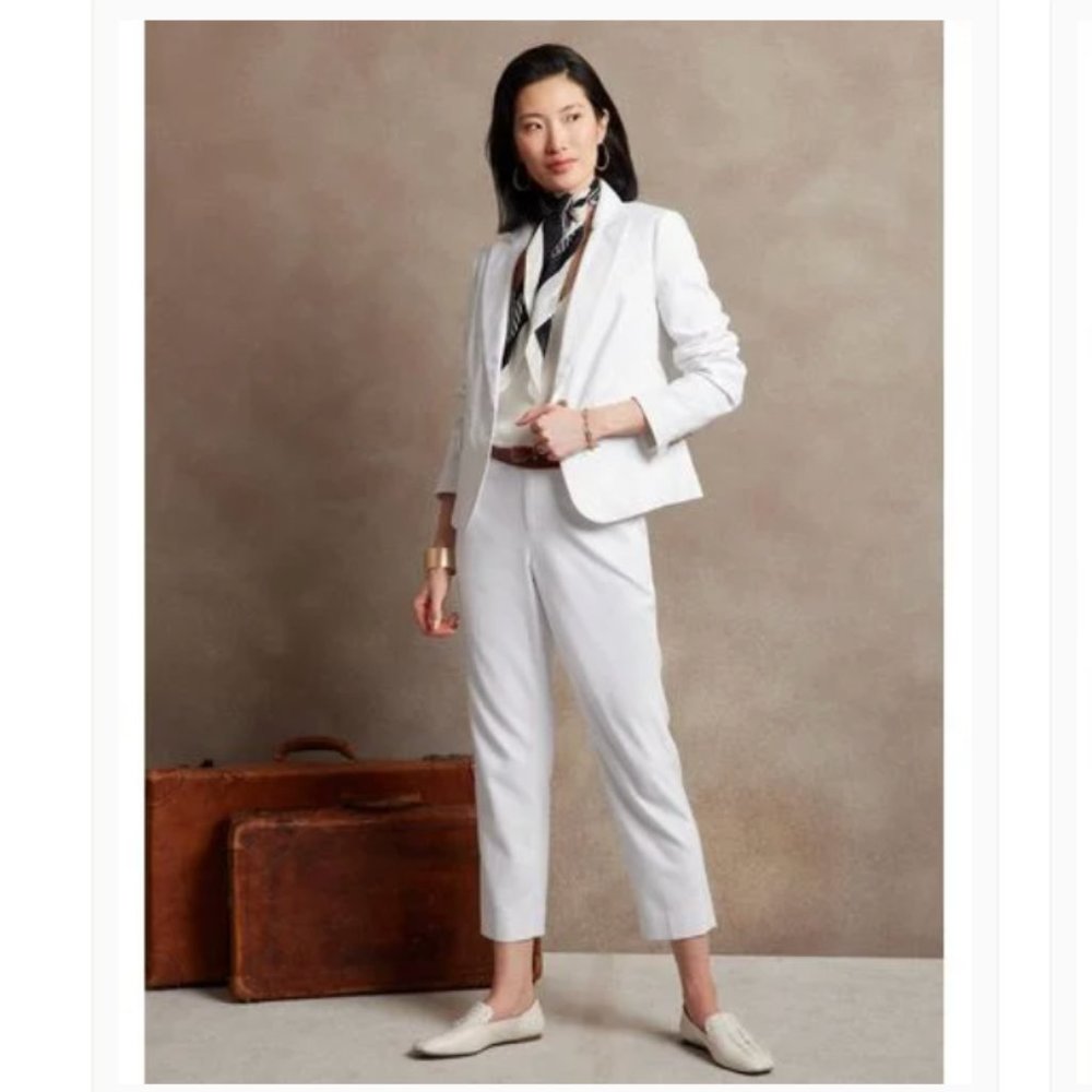 Banana Republic Herringbone Cutaway Suit Blazer, White, Size 2, NWT